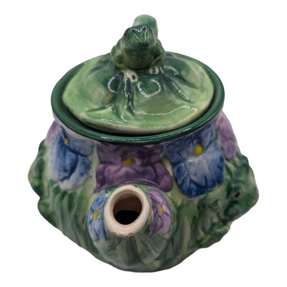 Vintage Jeanette Adams by Silvestri Small Frog Floral Motif Tea Pot No cup - Picture 5 of 10